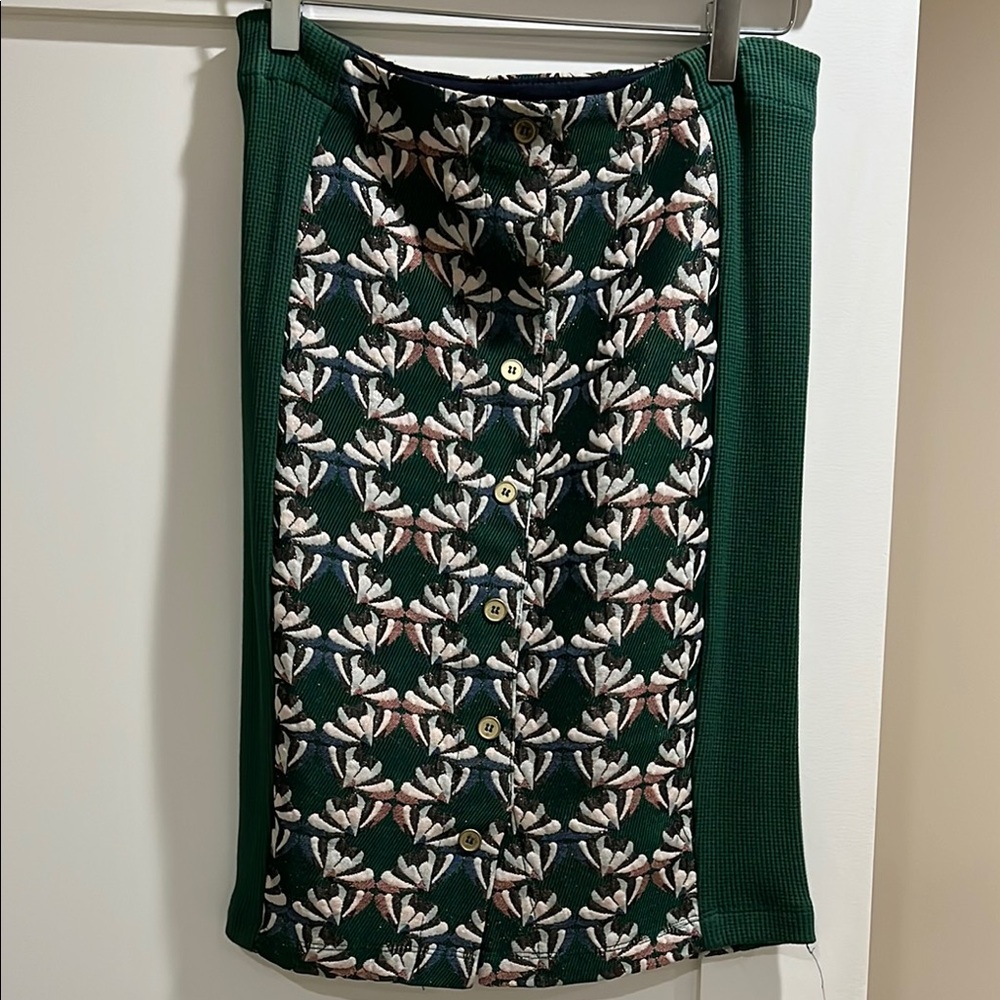 Anthropologie Floral Button-Down Skirt - Green